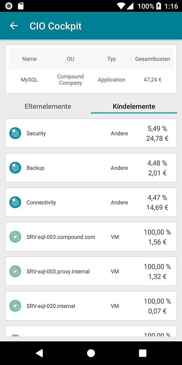 CIO Cockpit Business Costs View auf Android